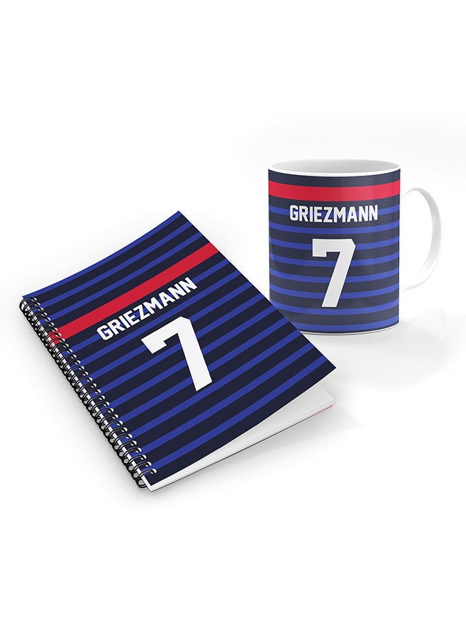 Stylizedd Designer Printed Coffee Mug + A5 Spiral Notebook Memo Notepad Journal Personalised Combo Gift Set Football Team - France,Griezmann