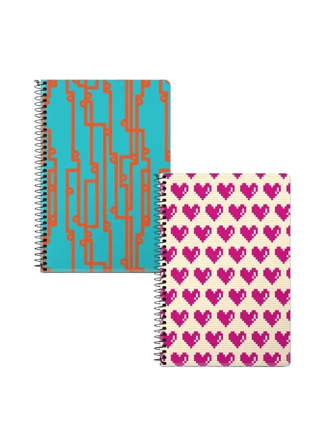 Stylizedd (Pack of 2) A5 Spiral Notebook Memo Notepad Journal - Pipe Puzzle, Pixel Hearts