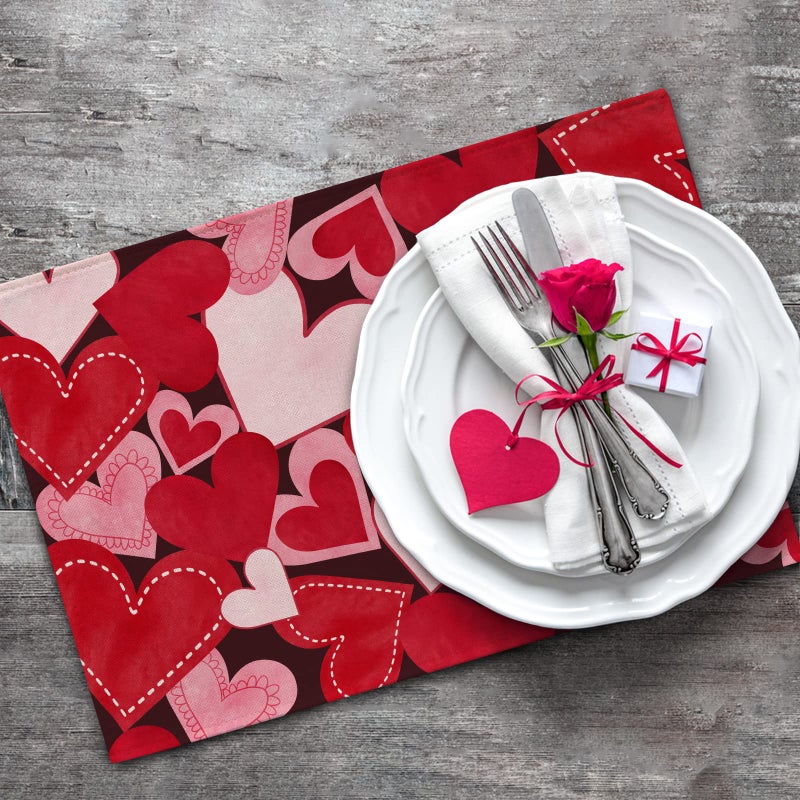 Seliem Red Pink Love Hearts Placemats Set of 4, Happy Valentine's Day White Farmhouse Dining Table Place Mats Home Kitchen Decor, Vintage Wedding Anniversary Holiday Decoration 12 x 18 Inch - Image 5