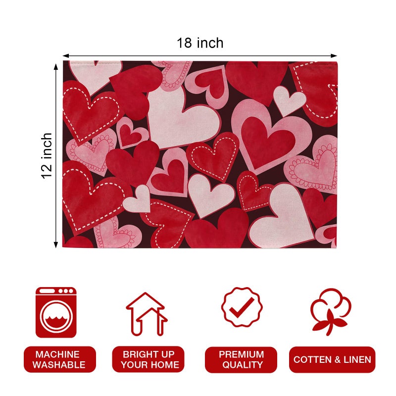 Seliem Red Pink Love Hearts Placemats Set of 4, Happy Valentine's Day White Farmhouse Dining Table Place Mats Home Kitchen Decor, Vintage Wedding Anniversary Holiday Decoration 12 x 18 Inch - Image 2