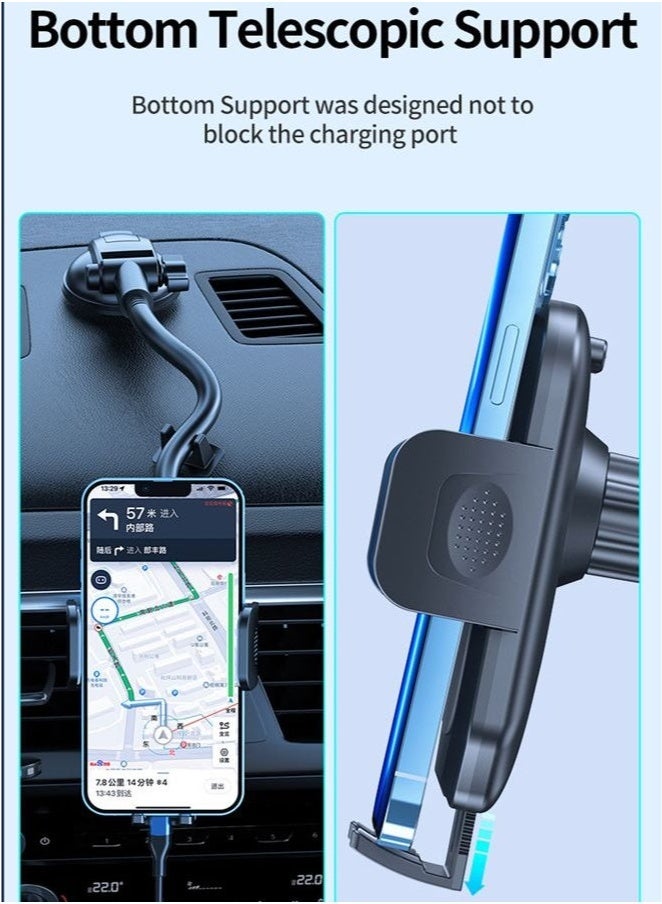 HOOPZOZA Long Arm Car Phone Holder Dashboard Windshield Air Vent Car Phone Mount Anti Shake Strong Suction Car Mobile Holder Rotatable Car Phone Stand Cell Phone Holder for Car with Air Vent Clip For All Phone - Image 4