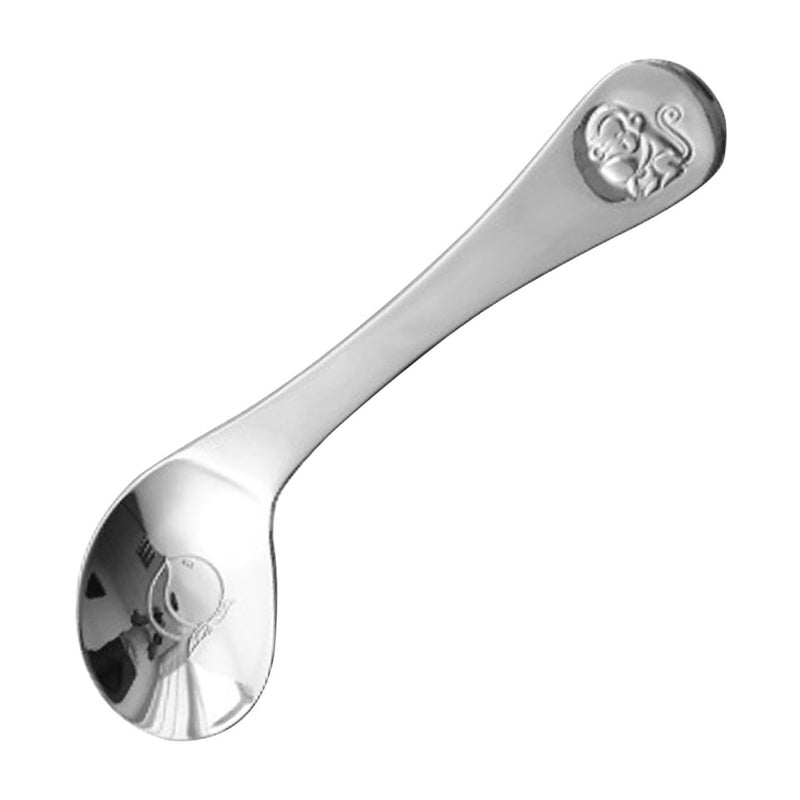 Ergonomic Left Bent Handle Baby Feeding Spoon with Animal Pattern Stainless Steel Safe Self Feeding Utensil - Image 2