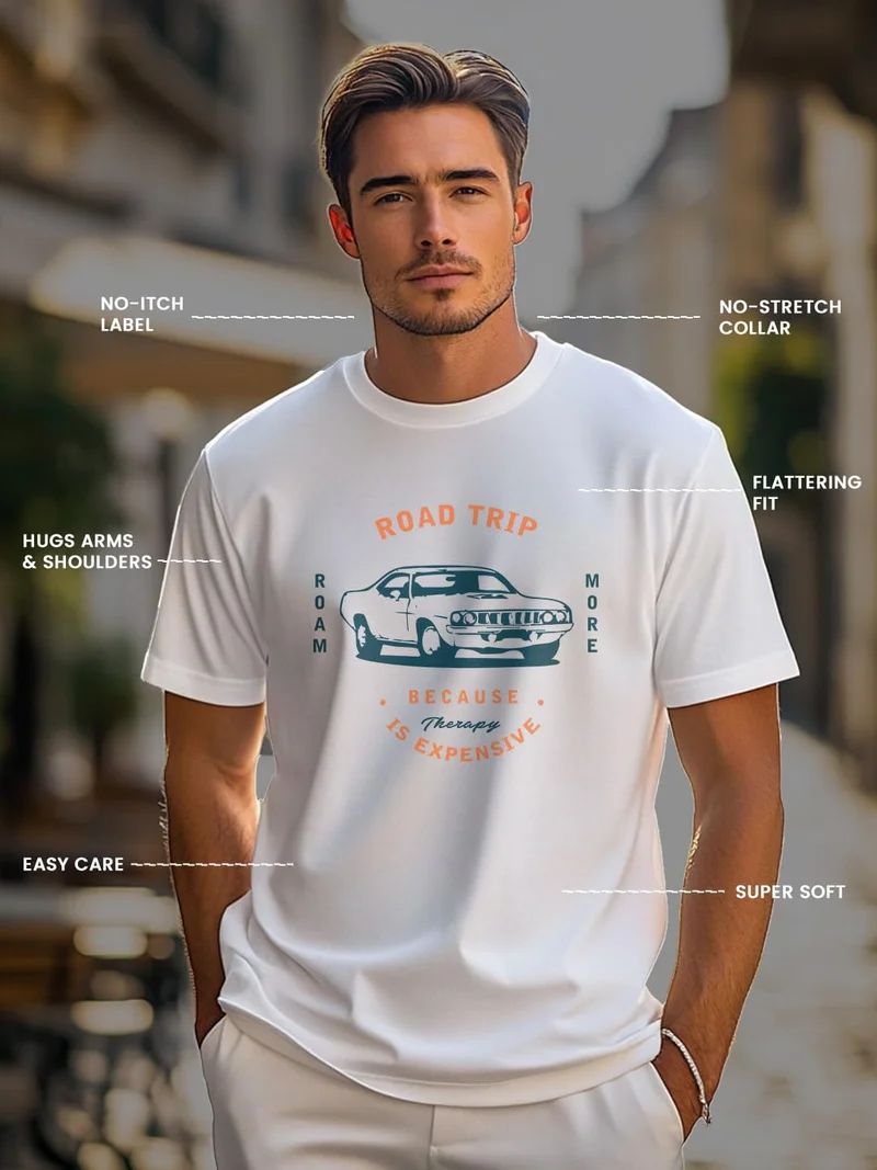 NOBERO  Men's White Graphic Print T-Shirt for Men | Best Price UAE