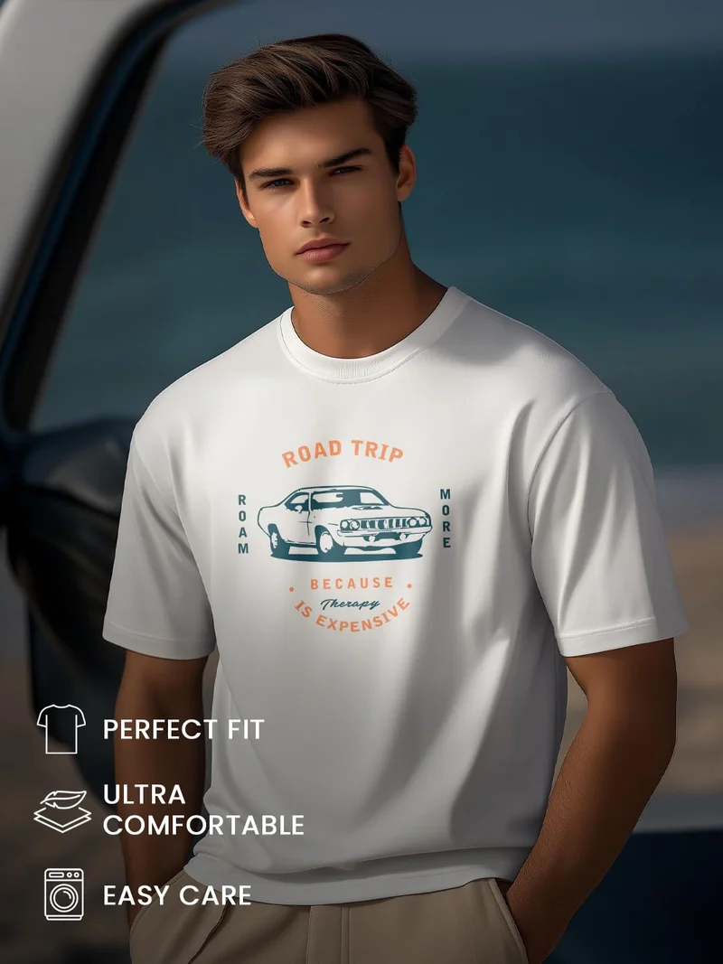 NOBERO  Men's White Graphic Print T-Shirt for Men | Best Price UAE