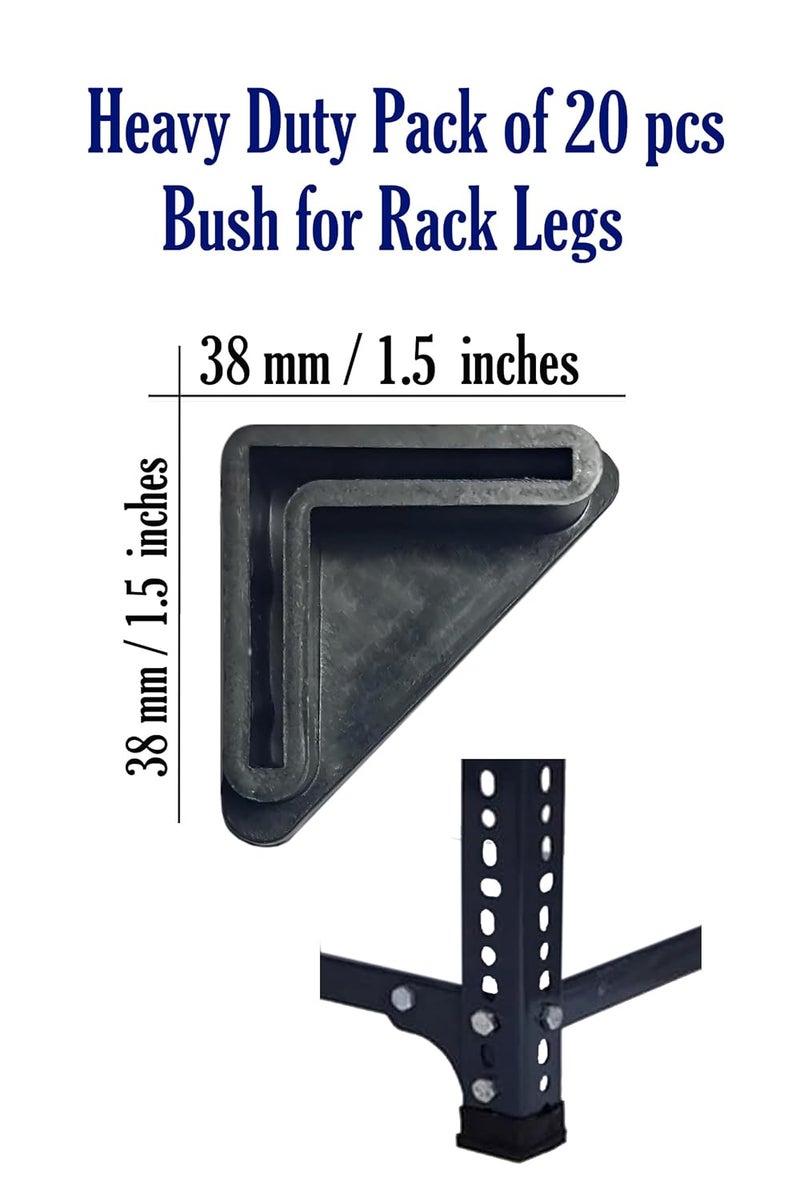 Bush for Steel Rack Legs | 1.5 Inch Both Side | Pure Black PP Plastic | Floor & Rack Protection | Pack of 20 Pieces (5x4) - Image 3