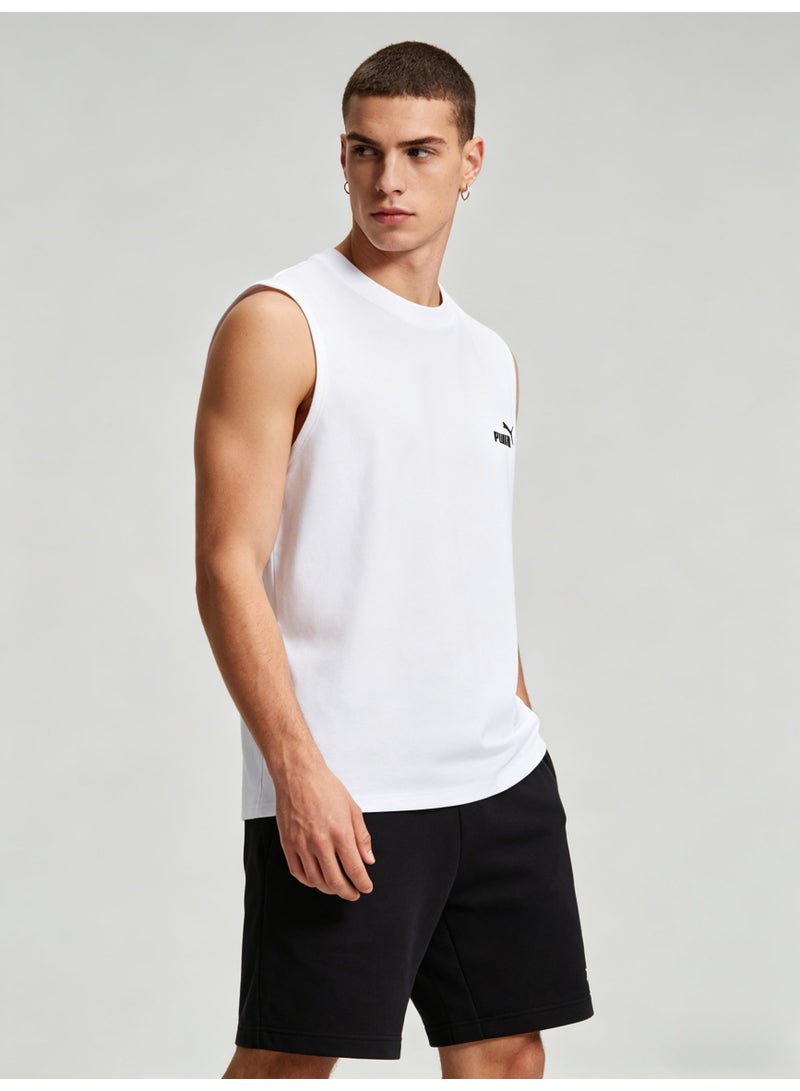 بوما PUMA Men’s Essential Logo Sleeveless Tank Top - White - Image 5