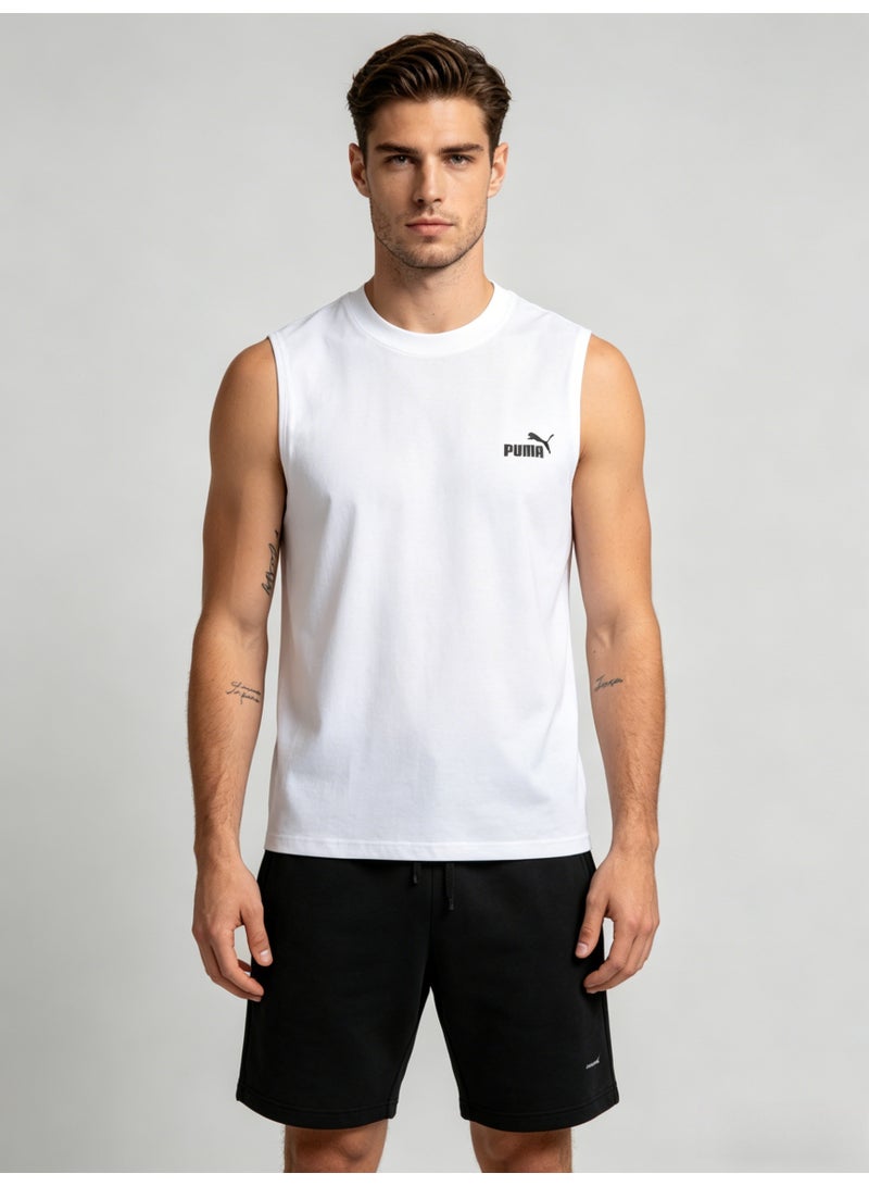 بوما PUMA Men’s Essential Logo Sleeveless Tank Top - White - Image 1