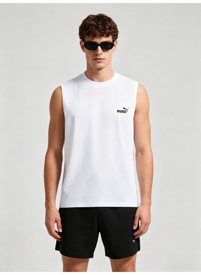 بوما PUMA Men’s Essential Logo Sleeveless Tank Top - White - Image 3
