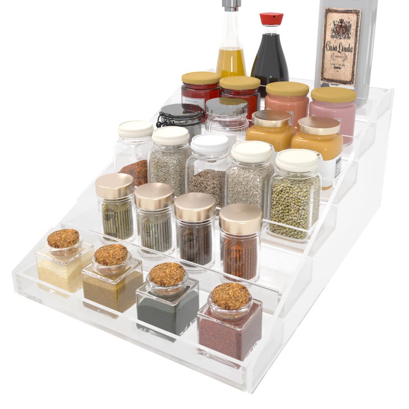 WUIVIUT Spice Rack Organizer For Cabinet 1 45 inTier Acrylic Tiered Spice Shelf Can Storage Organizer for Kitchen Pantry Countertop