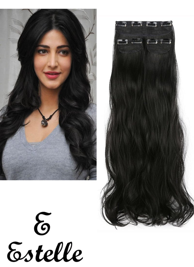 Estelle Clip in Hair Extensions for Women, Synthetic Long Straight ,bodywave ,curly Hairpieces Thick Clip in Hair Extensions with Invisible Clips for lady ,girl (NATURAL BLACK, 3PCS)  - Image 1