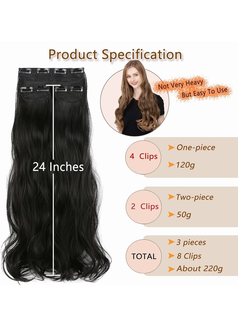Estelle Clip in Hair Extensions for Women, Synthetic Long Straight ,bodywave ,curly Hairpieces Thick Clip in Hair Extensions with Invisible Clips for lady ,girl (NATURAL BLACK, 3PCS)  - Image 2