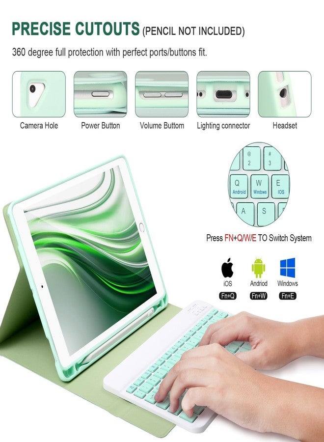 APHBZGE for iPad 6/5th Generation Case with Keyboard 2018/2017,Detachable Bluetooth Keyboard case for iPad Air 2/1,iPad Keyboard Case 9.7 inch with Pencil Holder,Square Keycaps,Green - Image 3