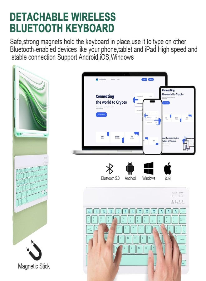APHBZGE for iPad 6/5th Generation Case with Keyboard 2018/2017,Detachable Bluetooth Keyboard case for iPad Air 2/1,iPad Keyboard Case 9.7 inch with Pencil Holder,Square Keycaps,Green - Image 5