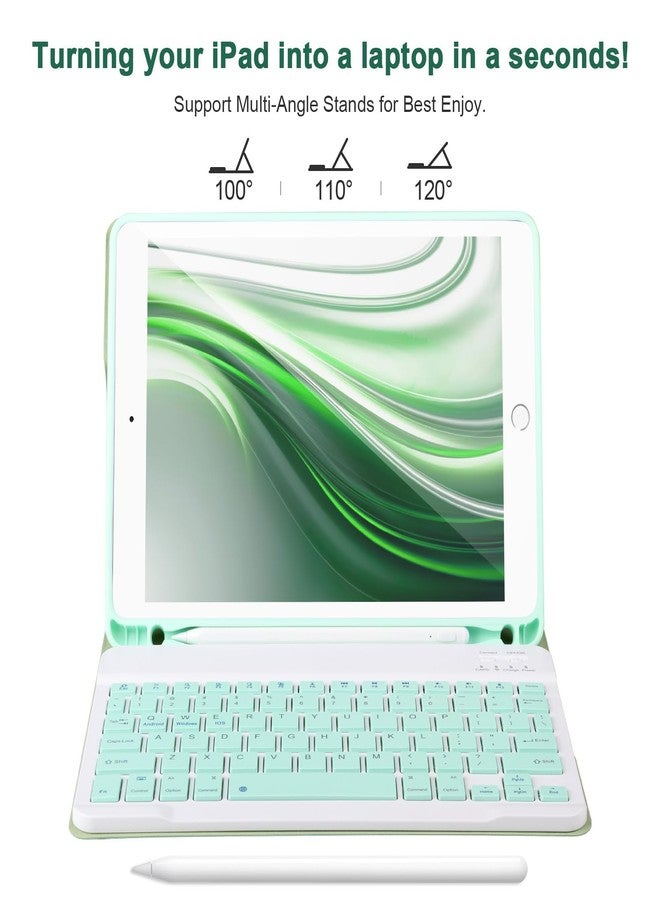 APHBZGE for iPad 6/5th Generation Case with Keyboard 2018/2017,Detachable Bluetooth Keyboard case for iPad Air 2/1,iPad Keyboard Case 9.7 inch with Pencil Holder,Square Keycaps,Green - Image 4