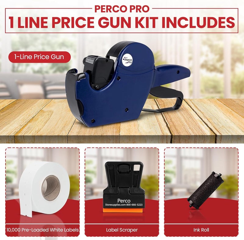 Perco Pro 1 Line Price Gun with Labels Kit, Includes 1 Line Pricing Gun, 10,000 White Labels, with Pre-Loaded Inker - Image 2