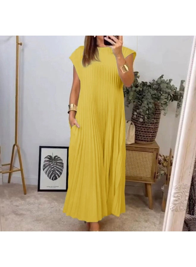 general 2025 - 2026 Women's Round-neck Sleeveless Pleated Long Dress - Image 1