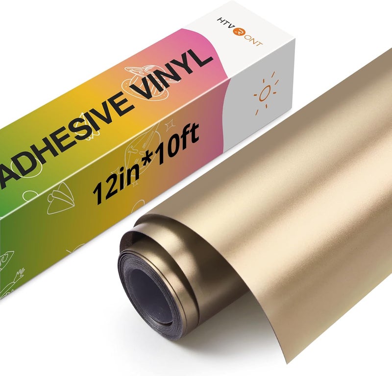 HTVRONT Champagne Gold Chrome Vinyl - 12" x 10FT Matte Metallic Champagne Gold Vinyl for Cricut - Easy to Weed & Transfer Champagne Gold Permanent Vinyl Roll - Image 1