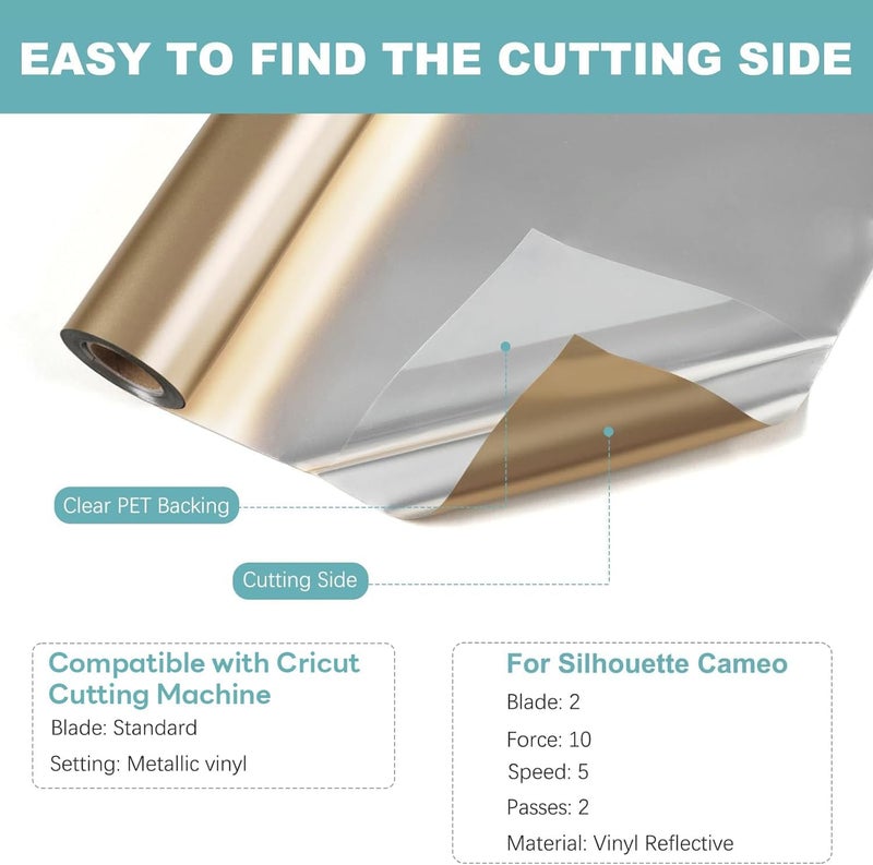 HTVRONT Champagne Gold Chrome Vinyl - 12" x 10FT Matte Metallic Champagne Gold Vinyl for Cricut - Easy to Weed & Transfer Champagne Gold Permanent Vinyl Roll - Image 3