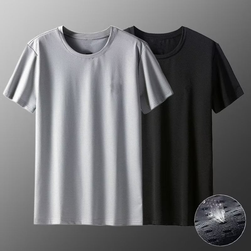 Ice Silk Short-sleeved T-shirt Mens Mesh Thin Half-sleeved Sports Clothes Cold Breathable Work Base Shirt White - Image 3
