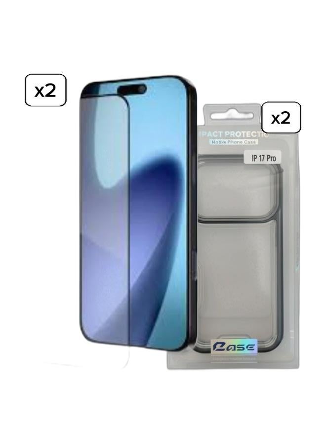 High-Quality 2.5D Tempered Glass Screen Protector for iPhone 17 Pro Max – HD Clarity, Shatter-Resistant, Scratch-Proof, Anti-Fingerprint, Dust-Resistant, Full-Screen Coverage & IPhone 17 Pro Protective Case – Shockproof, Anti-Scratch, Transparent Back Cover Bundle - Image 1