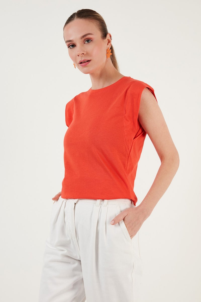 Lela 100% Cotton Crew Neck Sleeveless T Shirt Women's T Shirt 5864019  - Image 3