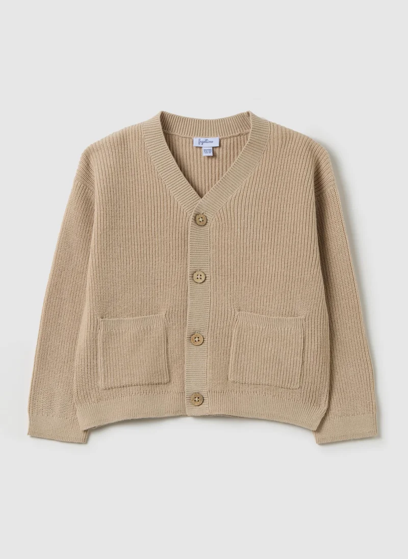 او في اس BEIGE COTTON BLEND CHILDREN'S CARDIGAN