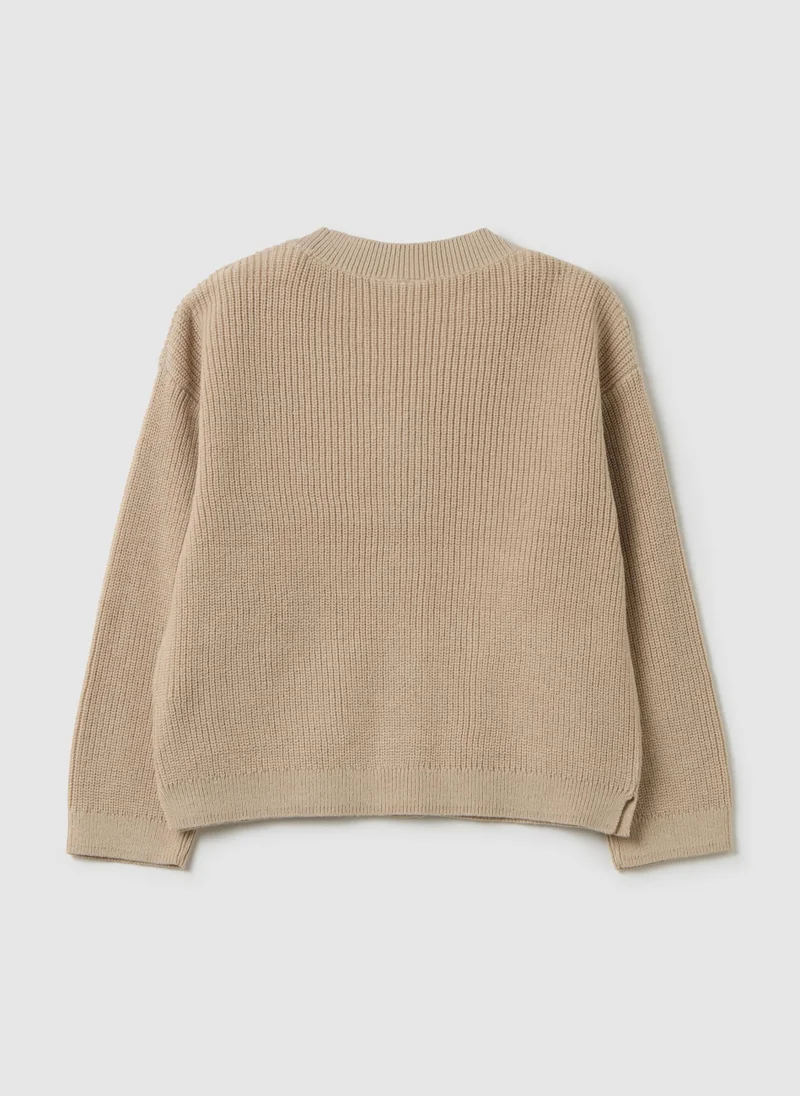 او في اس BEIGE COTTON BLEND CHILDREN'S CARDIGAN