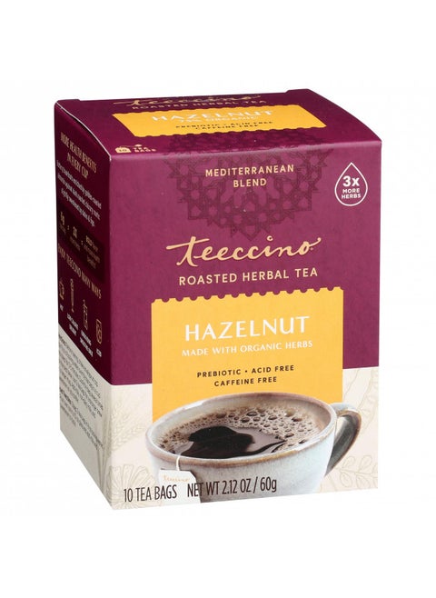 Teeccino Hazelnut Herbal Tea - Rich & Roasted Herbal Tea Thats Caffeine Free & Prebiotic for Natural Energy, 10 Tea Bags