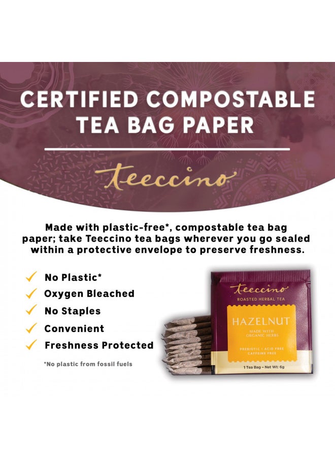 Teeccino Hazelnut Herbal Tea - Rich & Roasted Herbal Tea Thats Caffeine Free & Prebiotic for Natural Energy, 10 Tea Bags