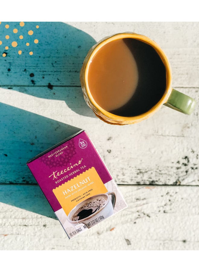 Teeccino Hazelnut Herbal Tea - Rich & Roasted Herbal Tea Thats Caffeine Free & Prebiotic for Natural Energy, 10 Tea Bags