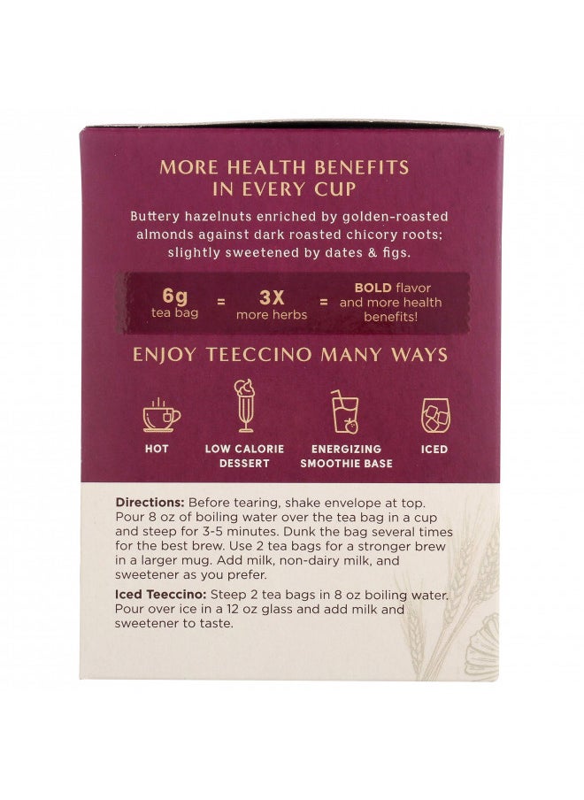Teeccino Hazelnut Herbal Tea - Rich & Roasted Herbal Tea Thats Caffeine Free & Prebiotic for Natural Energy, 10 Tea Bags