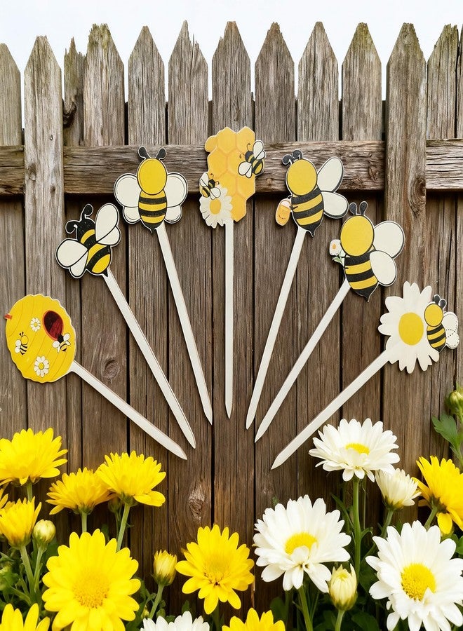 Toosunny 21 Pcs Bee Wooden Picks, Cute Honeybee Decorative Picks for Vase Filler, Farmhouse Autumn Theme Decorations for Home, Baby Shower Party Supplies - Image 2