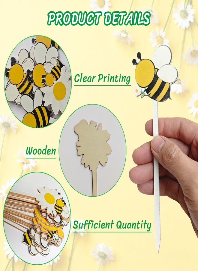 Toosunny 21 Pcs Bee Wooden Picks, Cute Honeybee Decorative Picks for Vase Filler, Farmhouse Autumn Theme Decorations for Home, Baby Shower Party Supplies - Image 4