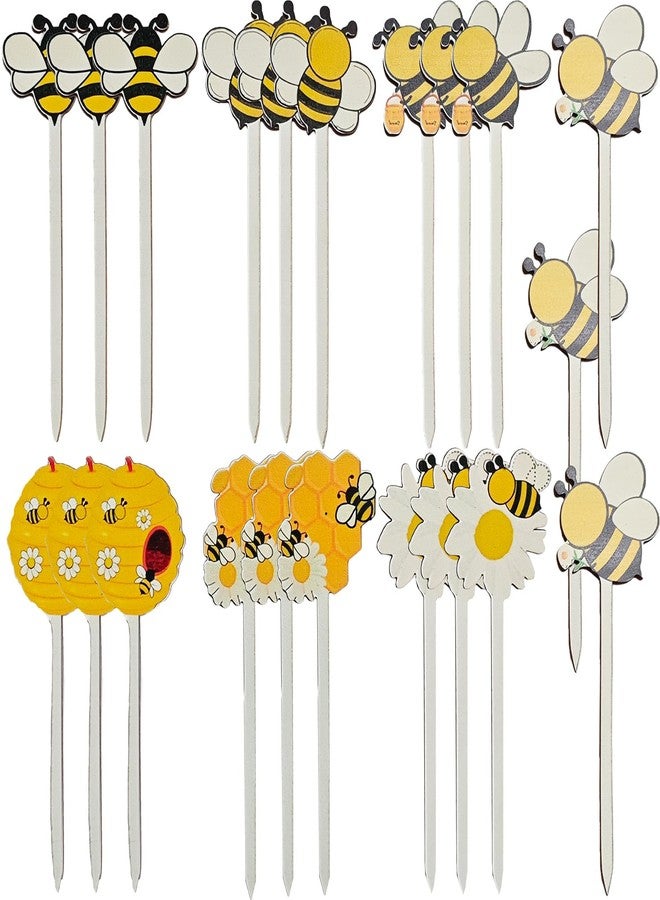 Toosunny 21 Pcs Bee Wooden Picks, Cute Honeybee Decorative Picks for Vase Filler, Farmhouse Autumn Theme Decorations for Home, Baby Shower Party Supplies - Image 1