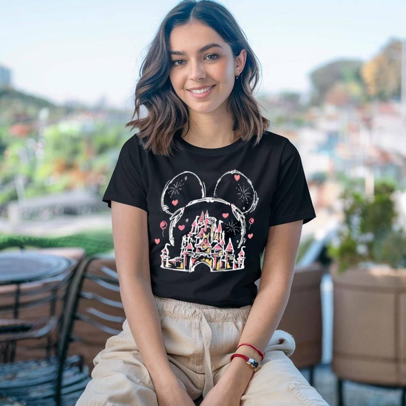 OUMASK Magic Kingdom Shirts for Women Magical Castle Graphic Tees Family Vacation Trip Short Sleeve Tops A-Black - Image 3