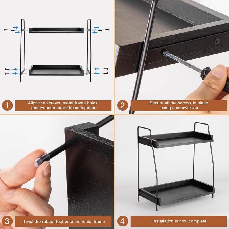 ANBOXIT 2-Tier Coffee Station Organizer, Wooden Kitchen Counter Shelf - Black - Image 5