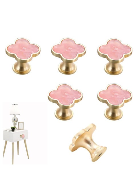 6-Pack Pink Clover Knobs Pull Handles with Screws for Dressers, Cabinets, Drawers, and Furniture
