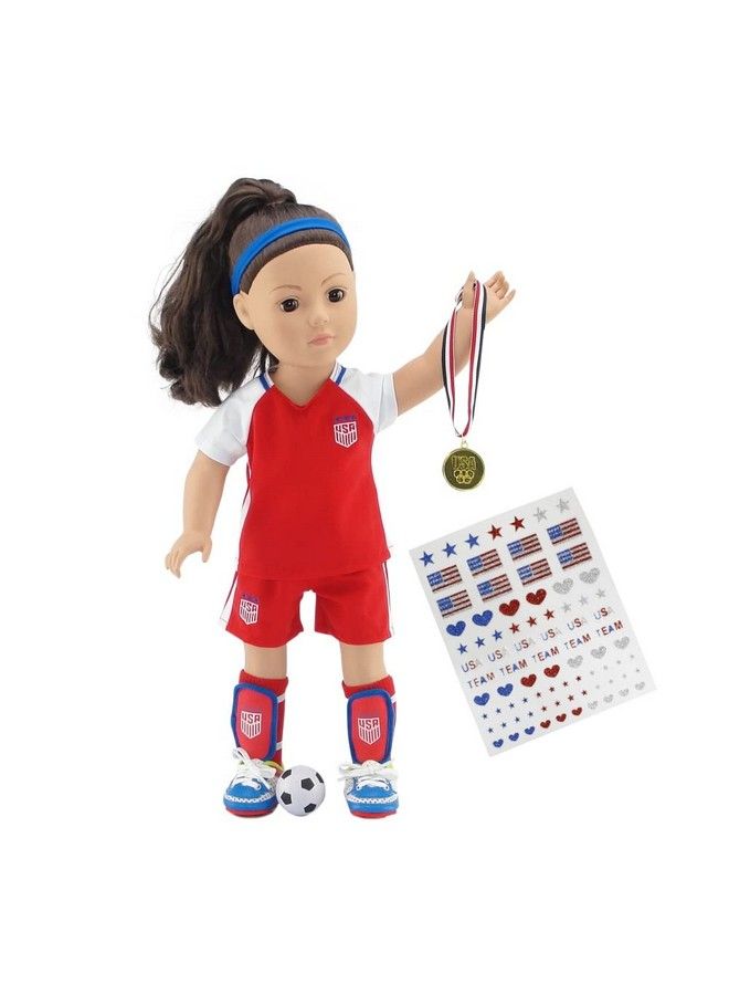 Emily Rose Doll Clothes 18 Inch Doll 9 Piece 18" Doll Usa Soccer Uniform Set, Including Gold Medal , Soccer Cleats & Face Stickers - Image 2