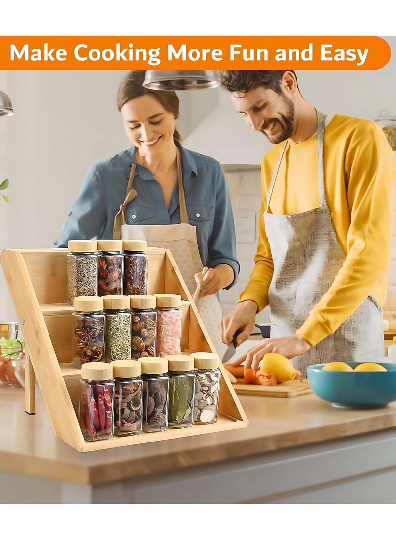 ثمانية فيبيهاوس منظم بهارات منظم التوابل رف بهارات خشب  استاند بهارات  ارفف بقالة منظم رفوف التوابل، حامل برطمانات توابل من الخيزران بثلاثة أرفف، يوفر المساحة، رفوف توابل مناسبة لأدراج خزائن المطبخ وأسطح العمل، والحمام، رف عرض، الزجاجة غير متضمنة - Image 5