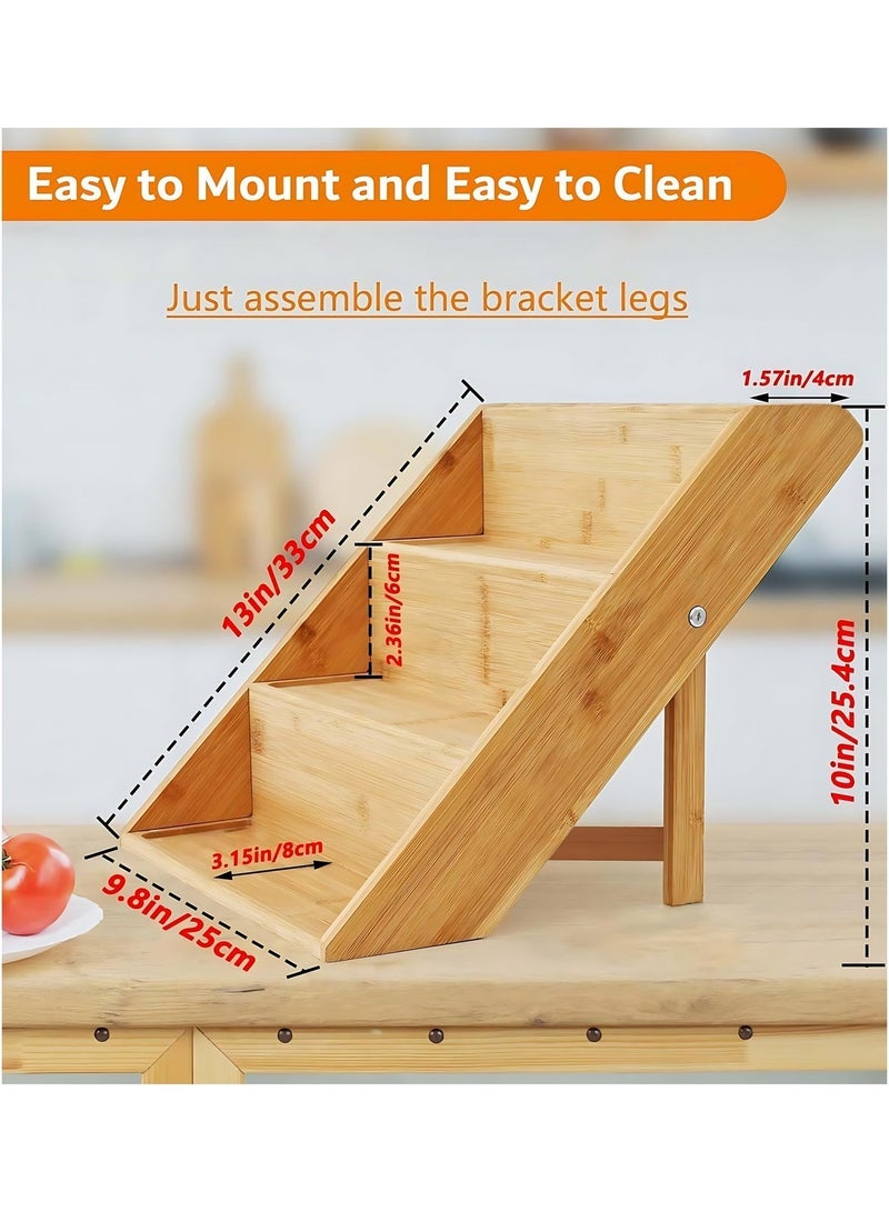 ثمانية فيبيهاوس منظم بهارات منظم التوابل رف بهارات خشب  استاند بهارات  ارفف بقالة منظم رفوف التوابل، حامل برطمانات توابل من الخيزران بثلاثة أرفف، يوفر المساحة، رفوف توابل مناسبة لأدراج خزائن المطبخ وأسطح العمل، والحمام، رف عرض، الزجاجة غير متضمنة - Image 2