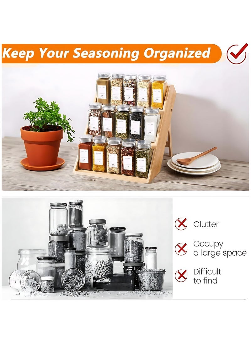 ثمانية فيبيهاوس منظم بهارات منظم التوابل رف بهارات خشب  استاند بهارات  ارفف بقالة منظم رفوف التوابل، حامل برطمانات توابل من الخيزران بثلاثة أرفف، يوفر المساحة، رفوف توابل مناسبة لأدراج خزائن المطبخ وأسطح العمل، والحمام، رف عرض، الزجاجة غير متضمنة - Image 4