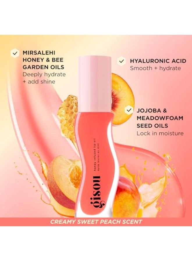 Gisou Honey Infused Hydrating Lip Oil, Nourishing Lip Moisturizer for Dry Lips (Bee-llini Peach)-8ml - Image 4
