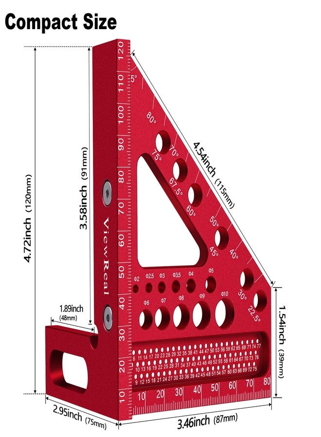 ViewReal Metric Versatile Carpenter Square Scribing Ruler, 3D Multi-Angle Measuring Tool with Angle Pin Aluminum Alloy 22.5-90 Degree, CM Scale for Woodworking, Engineering, Construction - Image 2