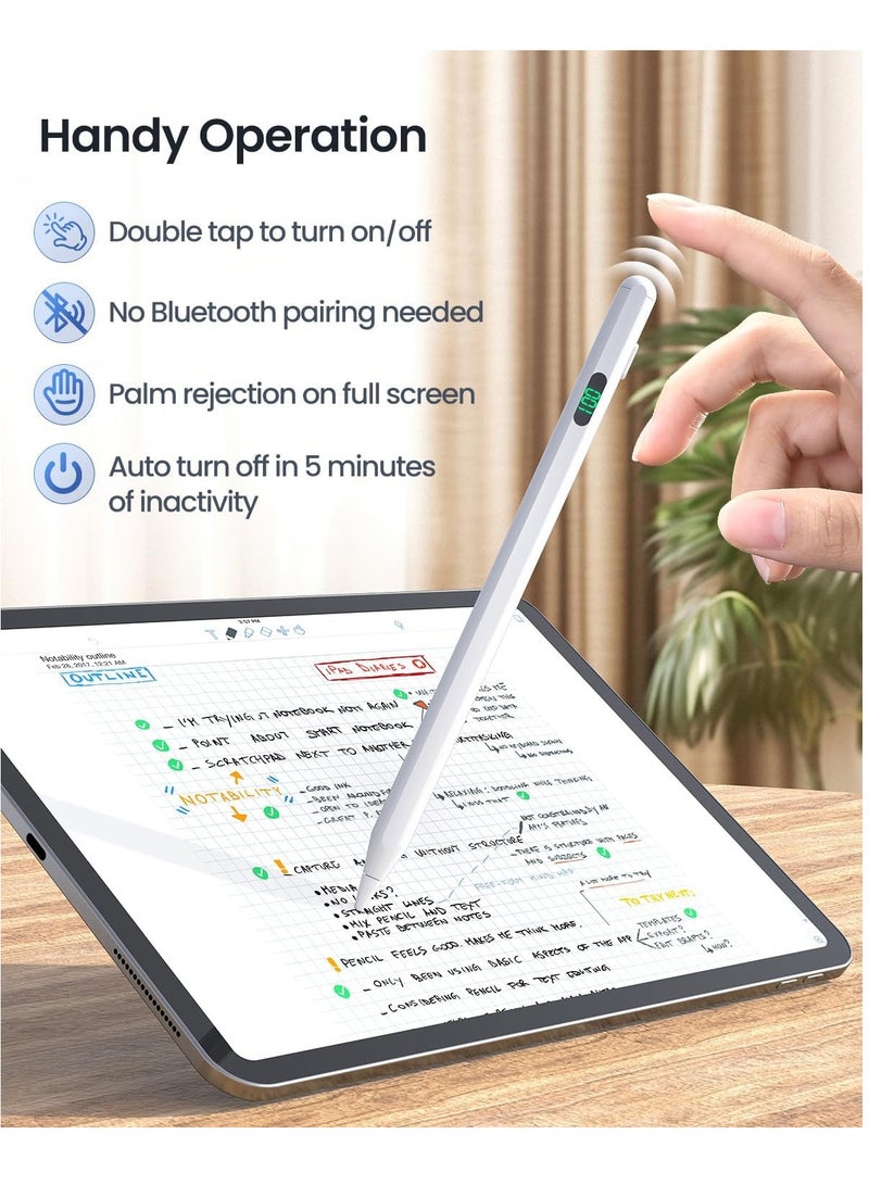 قلم iPad Pencil لأجهزة iPad من الجيل التاسع والعاشر مع ميزة رفض اللمس، قلم ستايلس متوافق مع Apple iPad 2018-2022 جميع الأجيال، iPad 6/7/8/9/10، iPad Pro 11/12.9/13 بوصة، iPad Mini 5/6، iPad Air 3/4/5/6 - Image 5