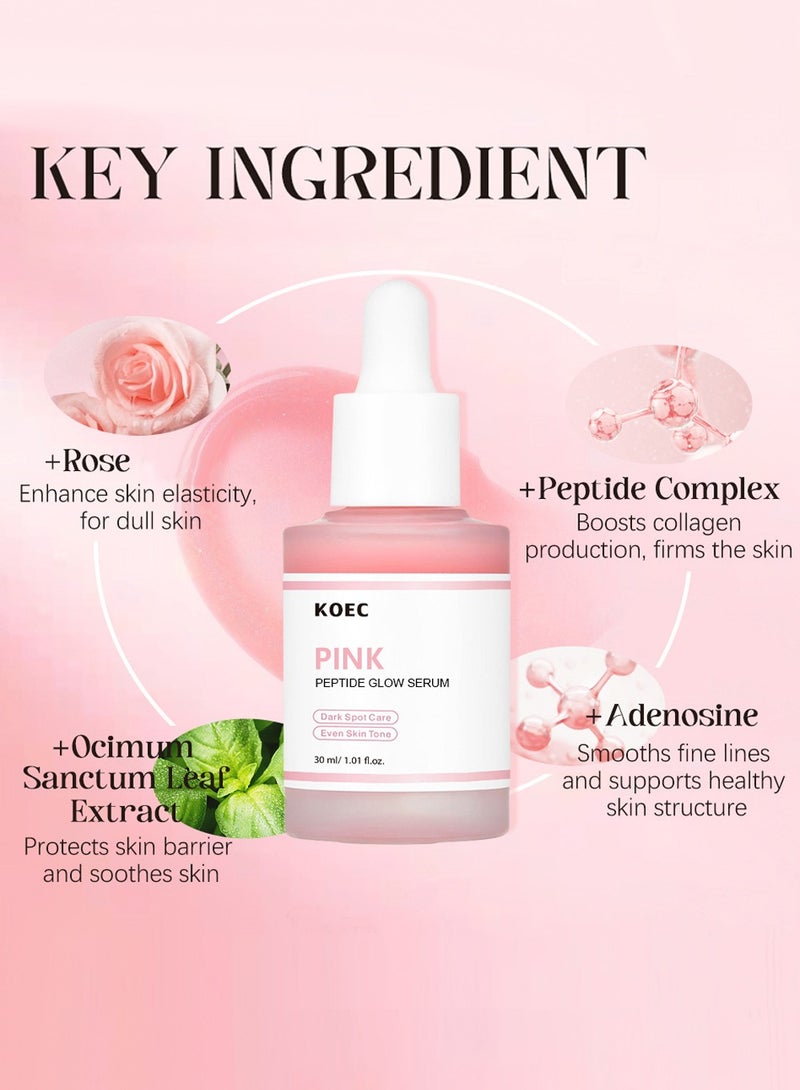 ك أو إي سي سيروم الببتيد الوردي، سيروم الببتيد الوردي المتوهج، النياسيناميد، مرطب ومرطب ومشد، لون بشرة غير موحد، العناية بالبقع الداكنة، 30 مل - Image 3