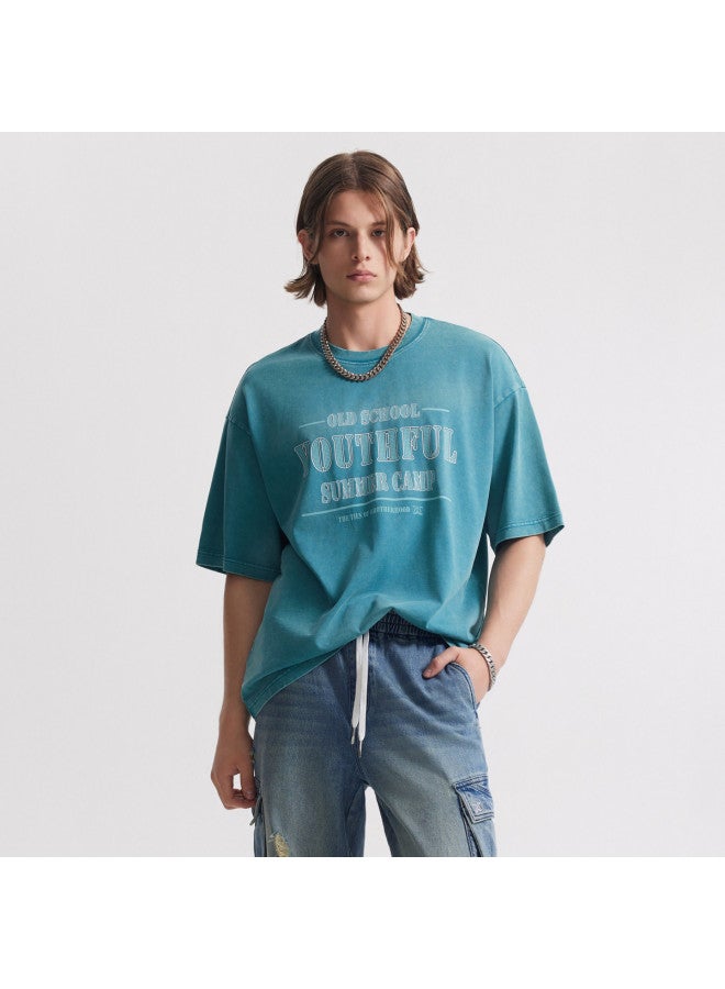 Cabbeen Men's Clothing Colorful Washed Print Round Neck Short Sleeve T-shirt Summer New Arrival Mall Same Style - Image 2