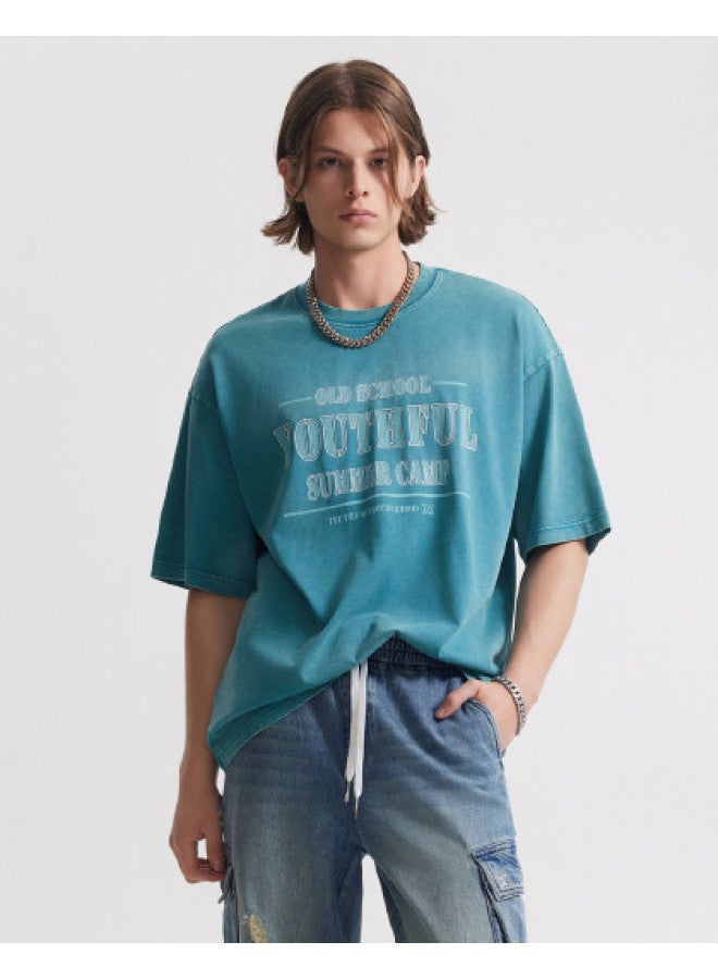 Cabbeen Men's Clothing Colorful Washed Print Round Neck Short Sleeve T-shirt Summer New Arrival Mall Same Style - Image 1