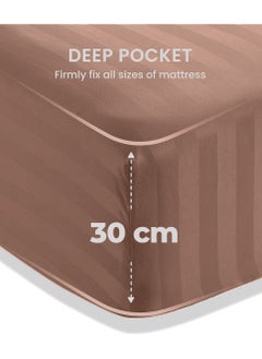 Eworld 4-Piece Luxury King Size Brown Striped Bedding Set Includes 1 Duvet Cover (220x240cm), 1 Fitted Bed Sheet (200x200+30cm), and 2 Pillow Cases (48x74+5cm) for Ultimate Hotel-Inspired Sophistication  - Image 5