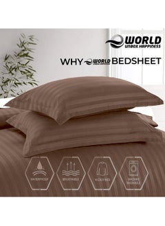 Eworld 4-Piece Luxury King Size Brown Striped Bedding Set Includes 1 Duvet Cover (220x240cm), 1 Fitted Bed Sheet (200x200+30cm), and 2 Pillow Cases (48x74+5cm) for Ultimate Hotel-Inspired Sophistication  - Image 3