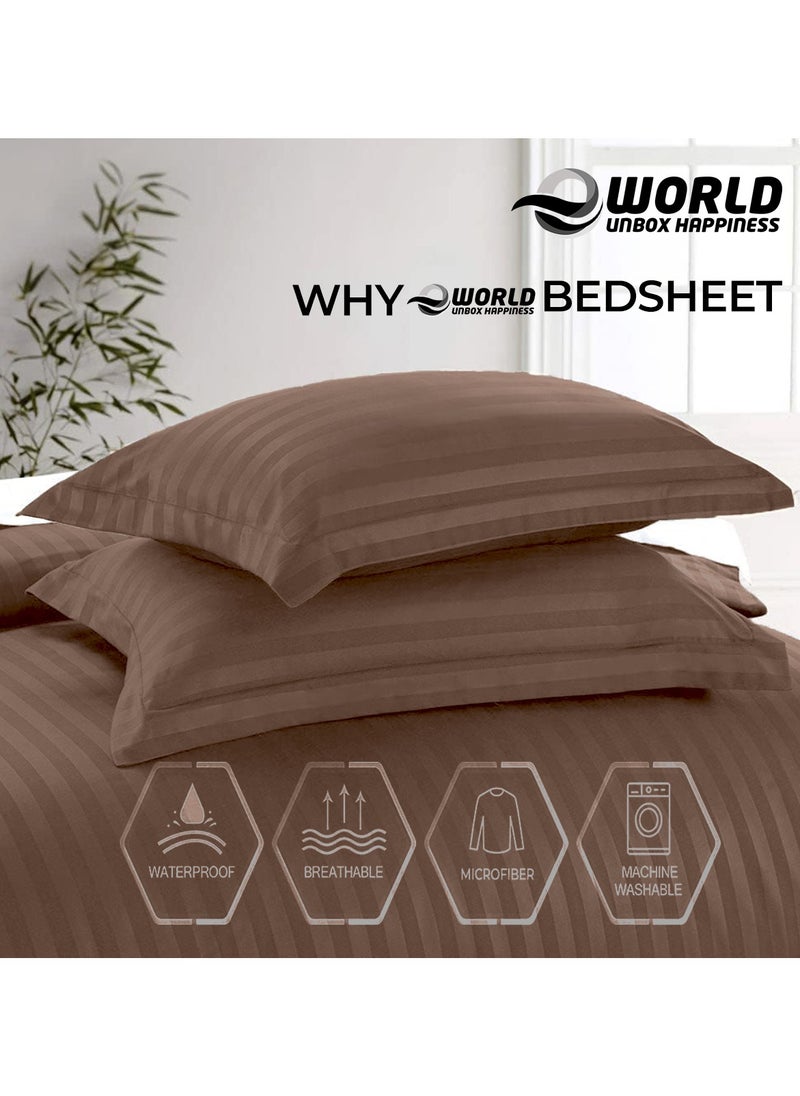 Eworld 4-Piece Luxury King Size Brown Striped Bedding Set Includes 1 Duvet Cover (220x240cm), 1 Fitted Bed Sheet (200x200+30cm), and 2 Pillow Cases (48x74+5cm) for Ultimate Hotel-Inspired Sophistication  - Image 3